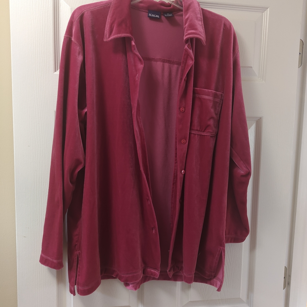 Vintage Y2K Honors Button Down Pink Velvet Shirt/ Cover Up Size XL